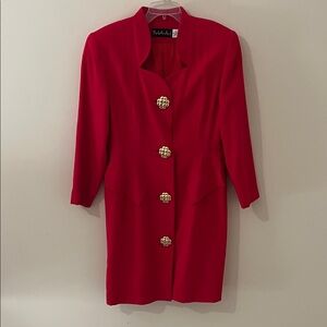 Elegant Red Long Sleeve Dress with Gold Buttons - 100% Wool